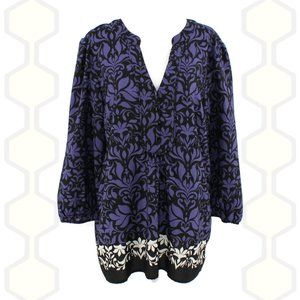 ⬇️$19 LOFT Tunic Black Blue Flower Pattern L